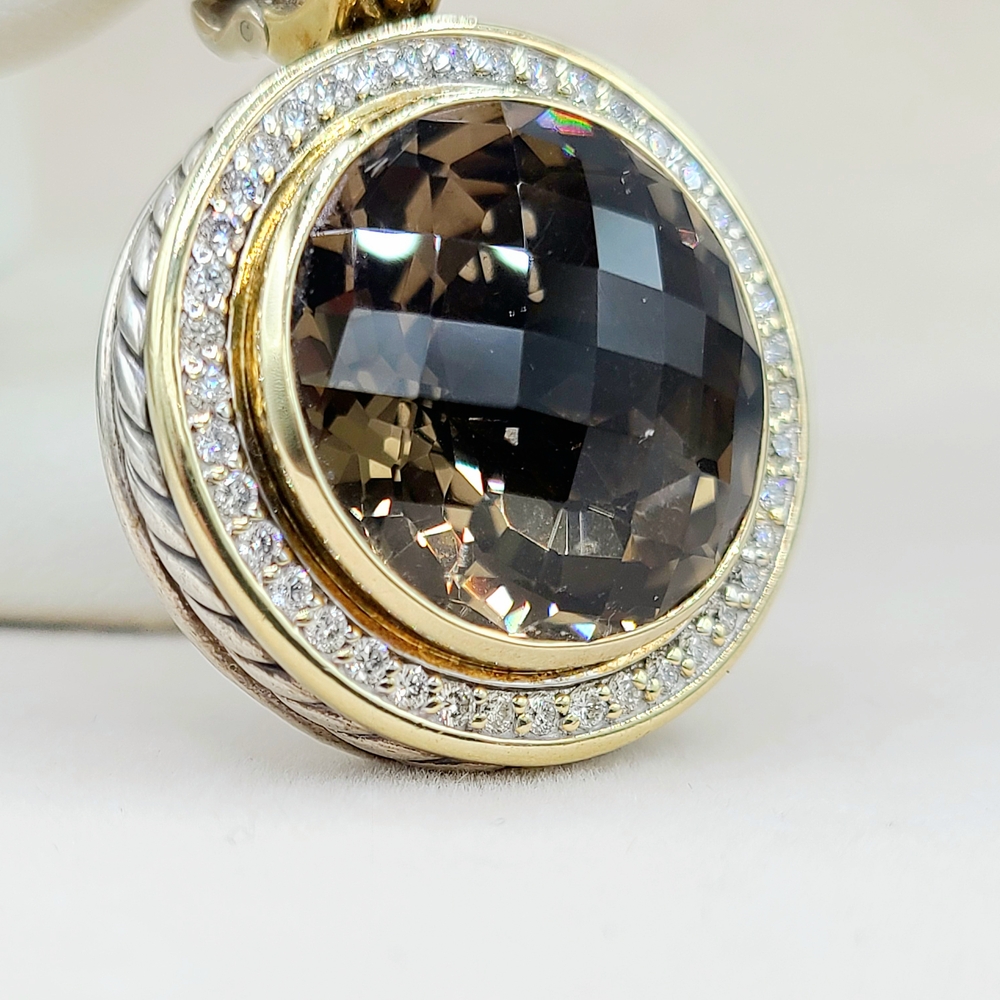 David Yurman Cerise Pendant Enhancer With Smoky Quartz Diamonds And Gold - Picture 4 of 9